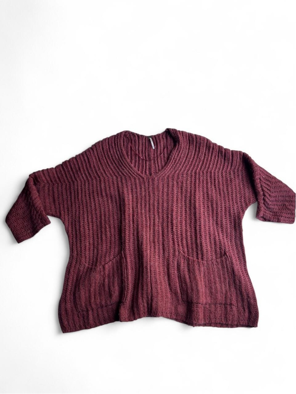 Free People Women's Maroon Ribbed Pocket Sweater